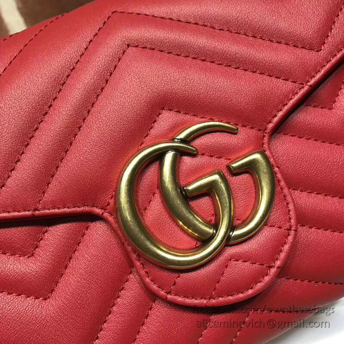 Gucci GG Marmont Leather Chain Wallet Red 474575