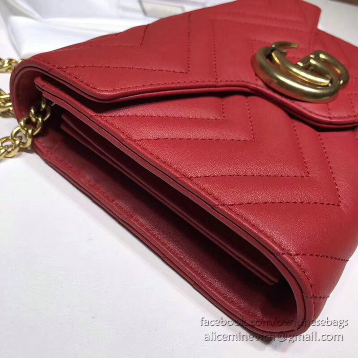 Gucci GG Marmont Leather Chain Wallet Red 474575