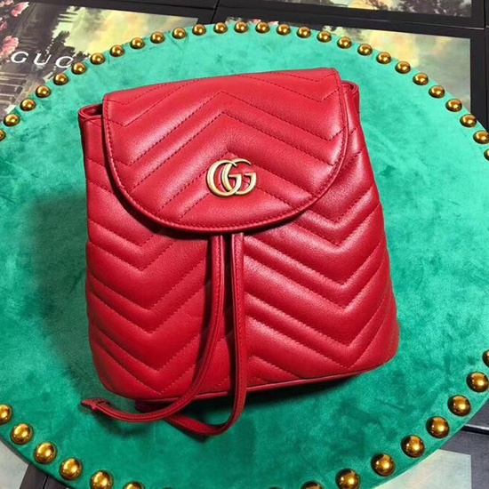 Gucci GG Marmont Matelasse Backpack Red 528129