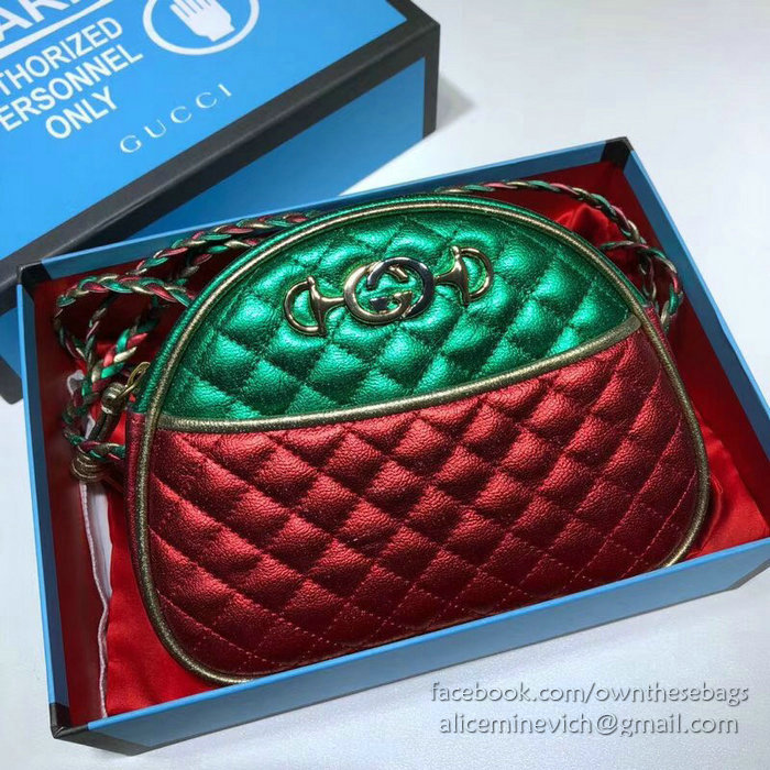 Gucci Laminated Leather Mini Bag Red and Green 534951