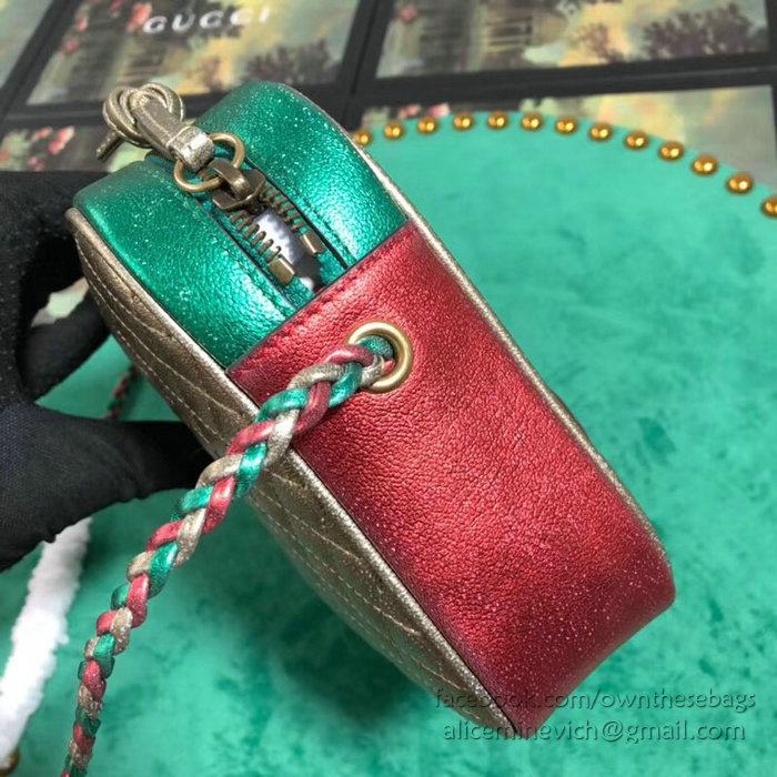 Gucci Laminated Leather Small Shoulder Bag Green and Red 541061