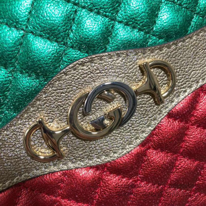 Gucci Laminated Leather Small Shoulder Bag Green and Red 541061