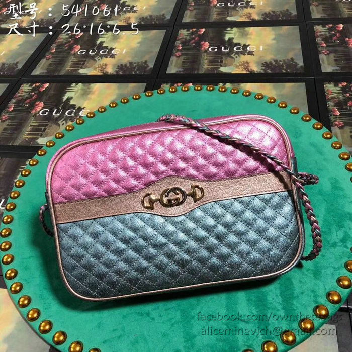 Gucci Laminated Leather Small Shoulder Bag Pink and Green 541061