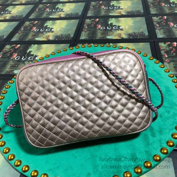 Gucci Laminated Leather Small Shoulder Bag Pink and Green 541061