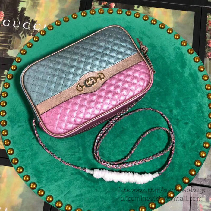 Gucci Laminated Leather Small Shoulder Bag Pink and Green 541061