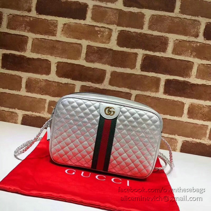 Gucci Laminated Leather Small Shoulder Bag Silver 541051