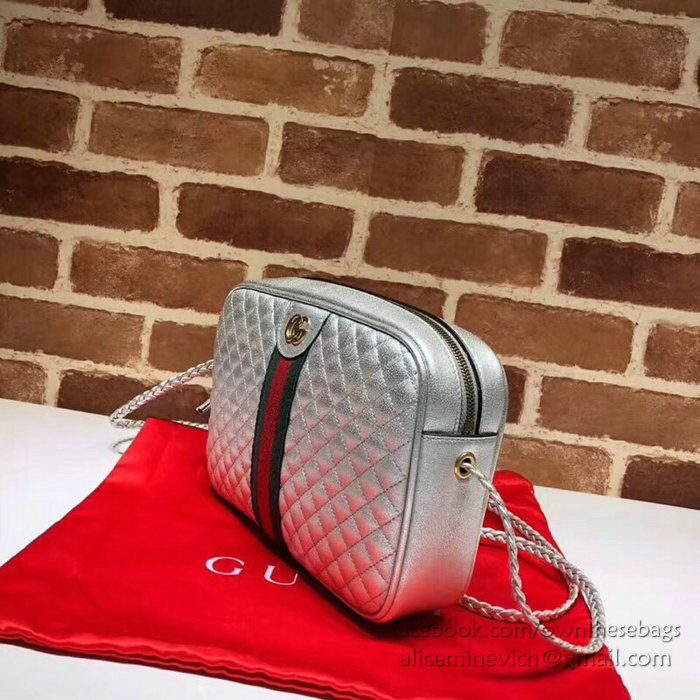 Gucci Laminated Leather Small Shoulder Bag Silver 541051