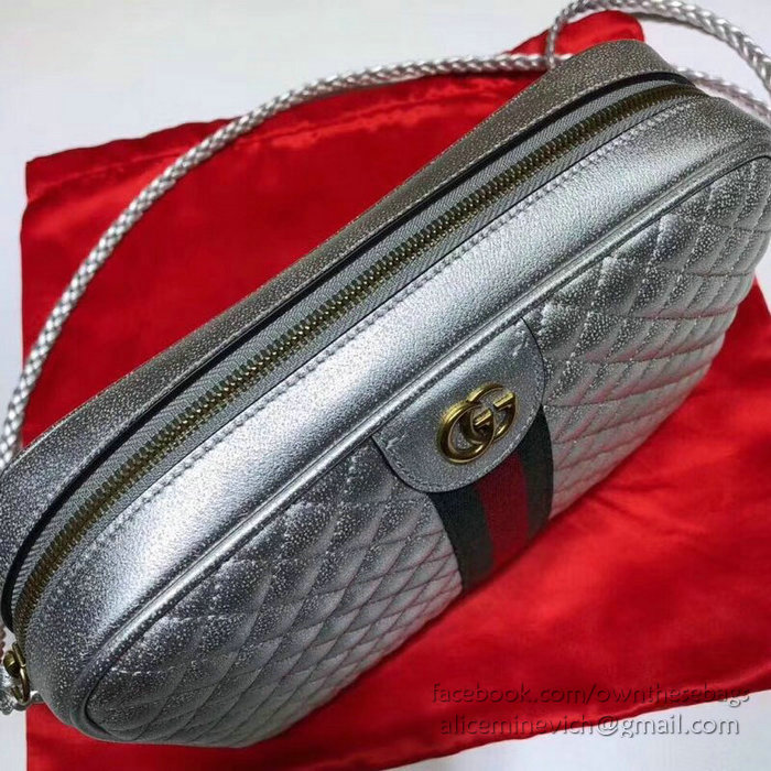 Gucci Laminated Leather Small Shoulder Bag Silver 541051