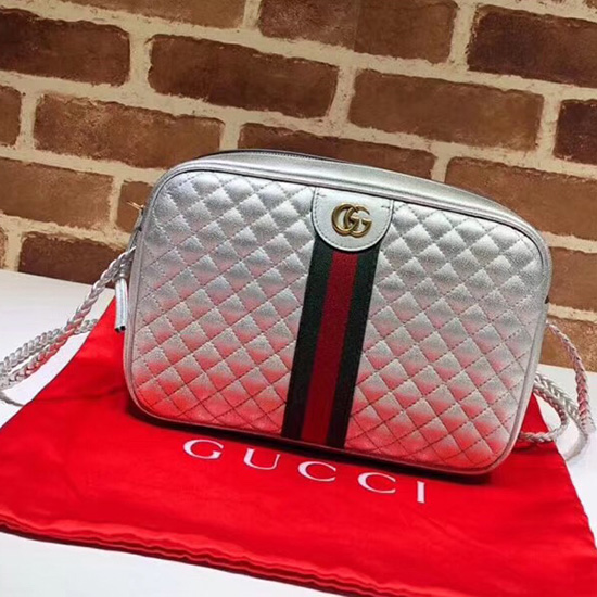 Gucci Laminated Leather Small Shoulder Bag Silver 541051