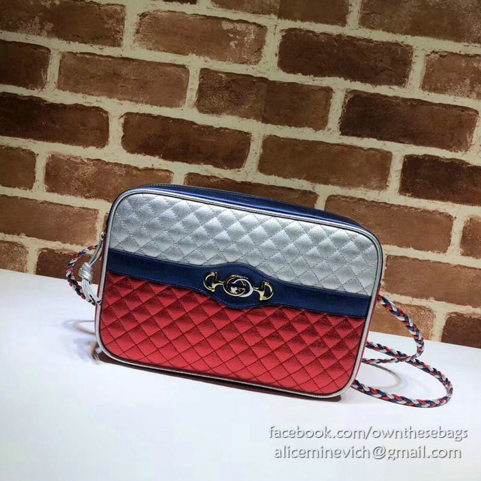 Gucci Laminated Leather Small Shoulder Bag Silver and Red 541061