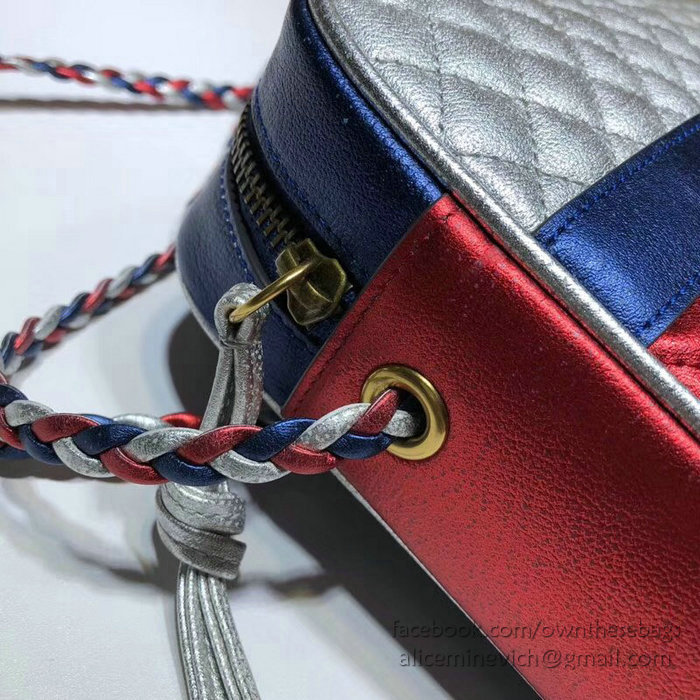 Gucci Laminated Leather Small Shoulder Bag Silver and Red 541061