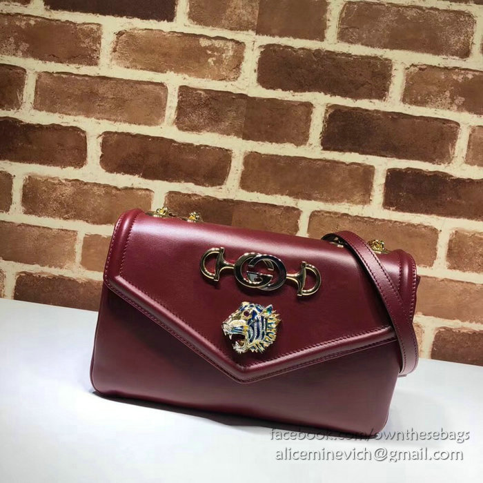 Gucci Medium Shoulder Bag with Tiger Head Burgundy 537241