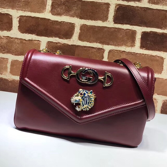 Gucci Medium Shoulder Bag with Tiger Head Burgundy 537241