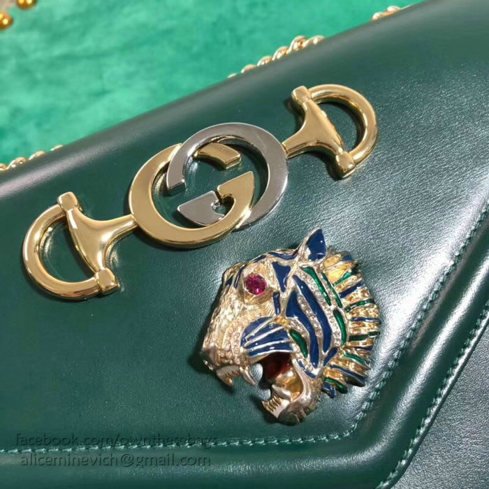 Gucci Medium Shoulder Bag with Tiger Head Green 537241