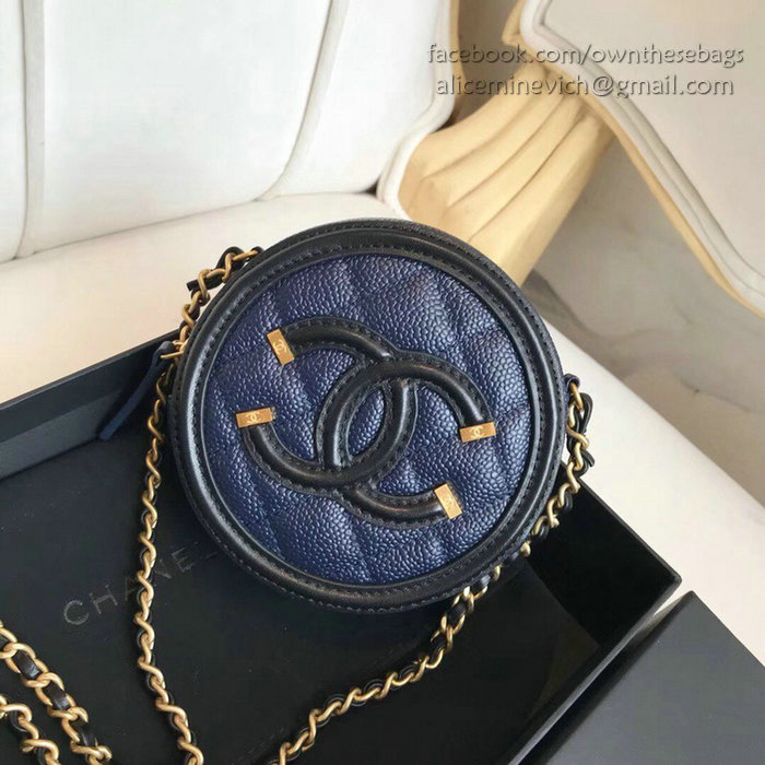 Chanel Caviar Leather Round Bag Blue A81105