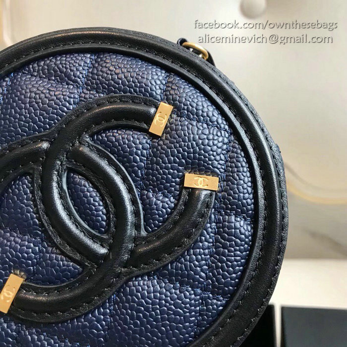 Chanel Caviar Leather Round Bag Blue A81105