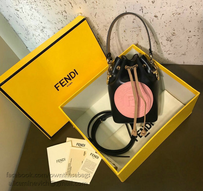 Fendi Calfskin Small Mon Tresor Bucket Bag Black and Pink F80101