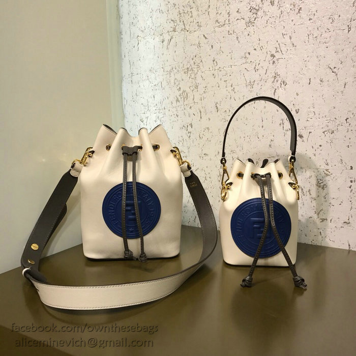 Fendi Calfskin Small Mon Tresor Bucket Bag White and Blue F80101