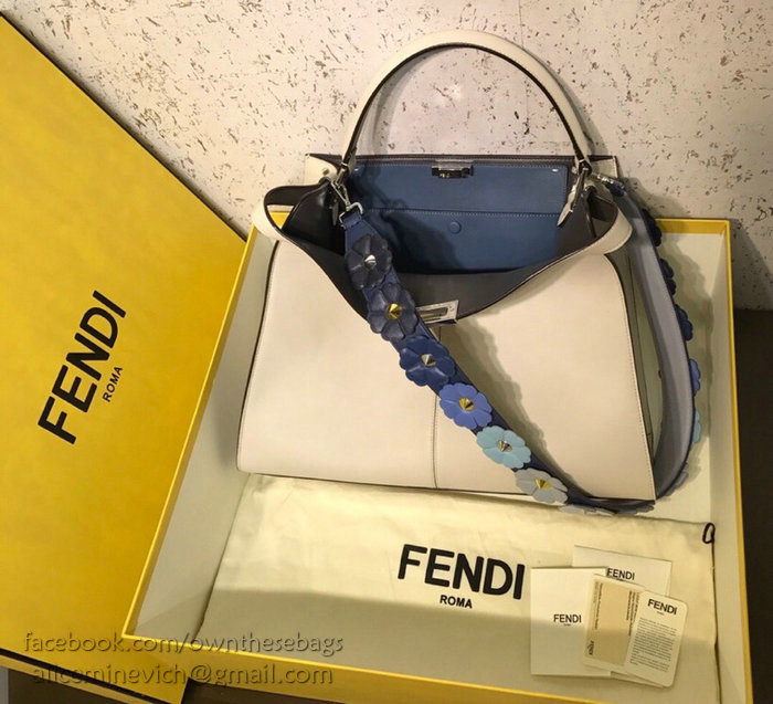 Fendi Soft Calfskin Peekaboo X-LITE Bag White and Blue F83041