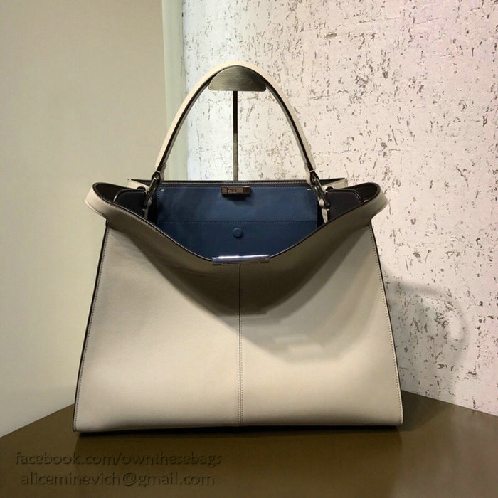 Fendi Soft Calfskin Peekaboo X-LITE Bag White and Blue F83041