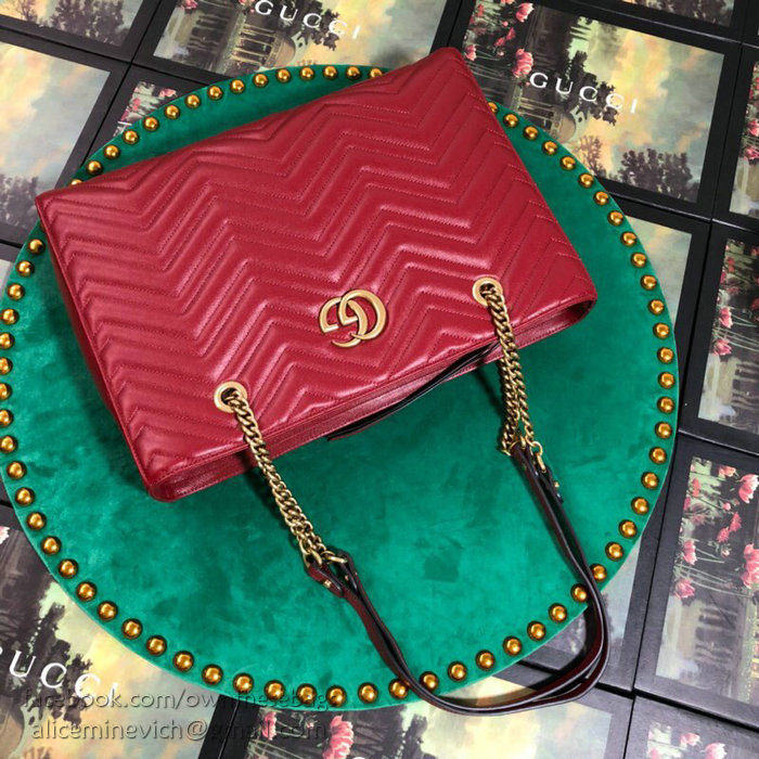 Gucci GG Marmont Matelasse Medium Tote Red 524578