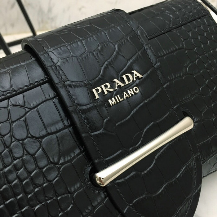 Prada Sidonie Croco Shoulder Bag Black 1BD168