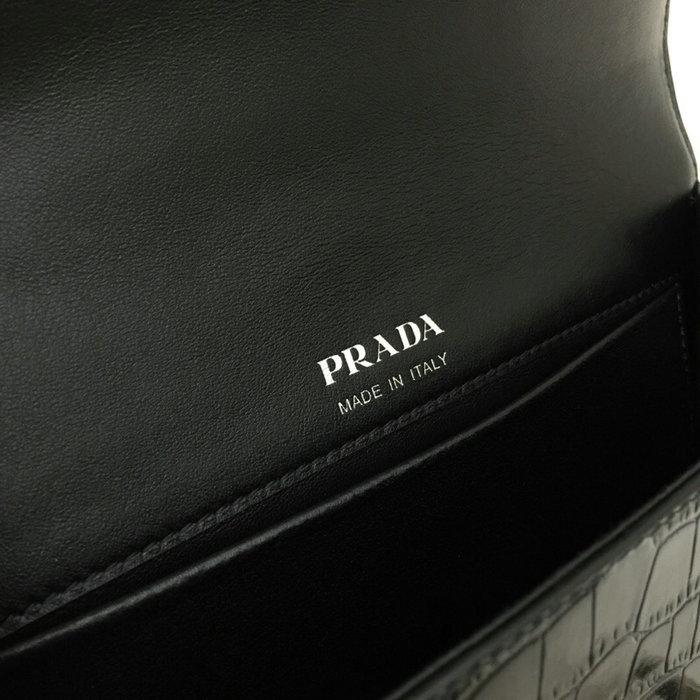 Prada Sidonie Croco Shoulder Bag Black 1BD168