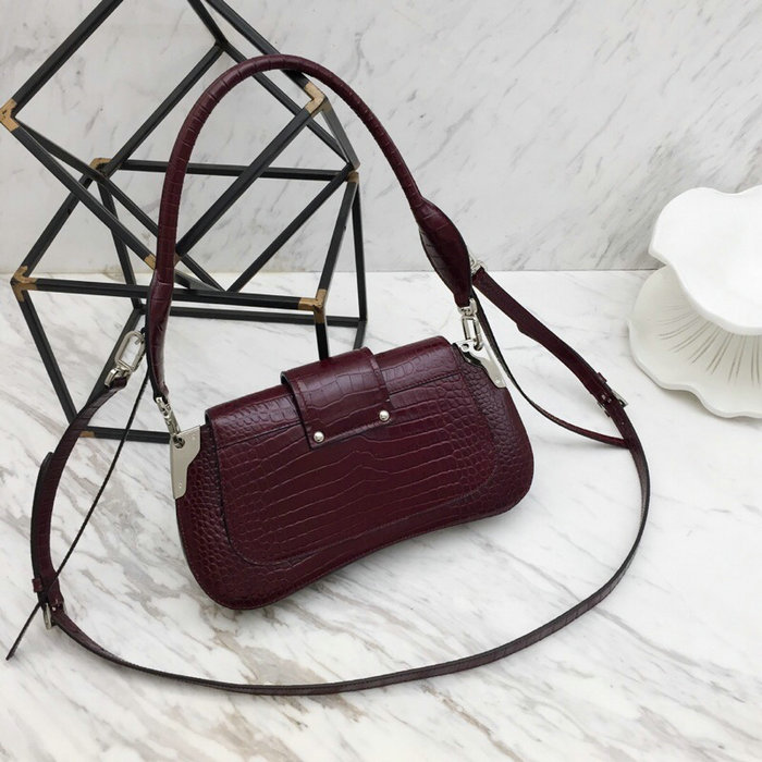 Prada Sidonie Croco Shoulder Bag Burgundy 1BD168