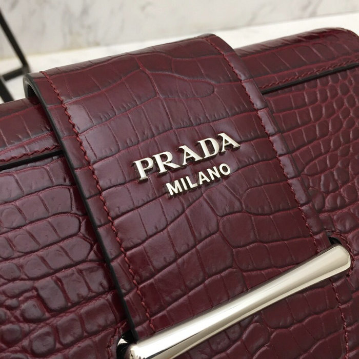 Prada Sidonie Croco Shoulder Bag Burgundy 1BD168