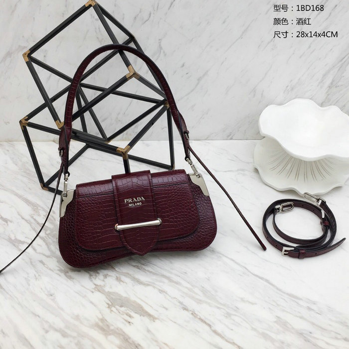 Prada Sidonie Croco Shoulder Bag Burgundy 1BD168