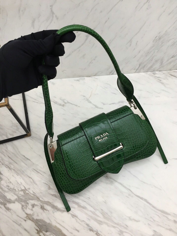 Prada Sidonie Croco Shoulder Bag Green 1BD168