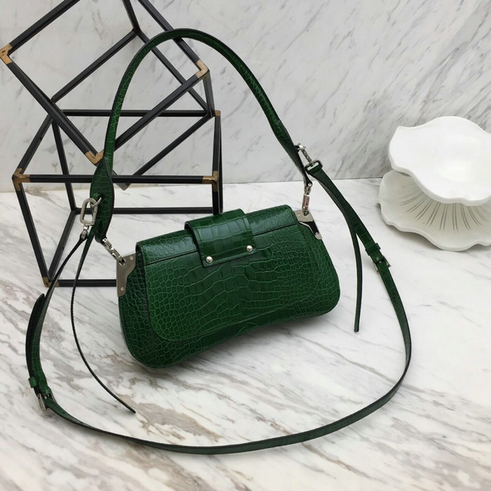 Prada Sidonie Croco Shoulder Bag Green 1BD168