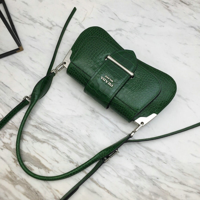 Prada Sidonie Croco Shoulder Bag Green 1BD168