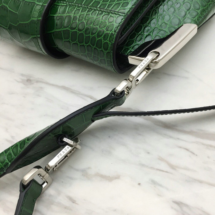 Prada Sidonie Croco Shoulder Bag Green 1BD168