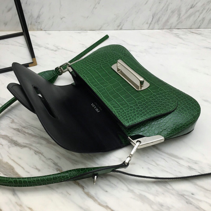 Prada Sidonie Croco Shoulder Bag Green 1BD168