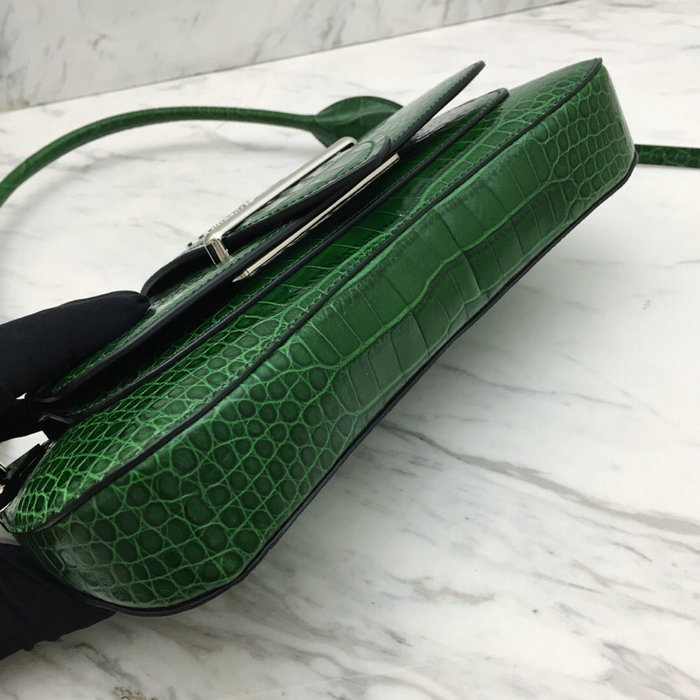 Prada Sidonie Croco Shoulder Bag Green 1BD168