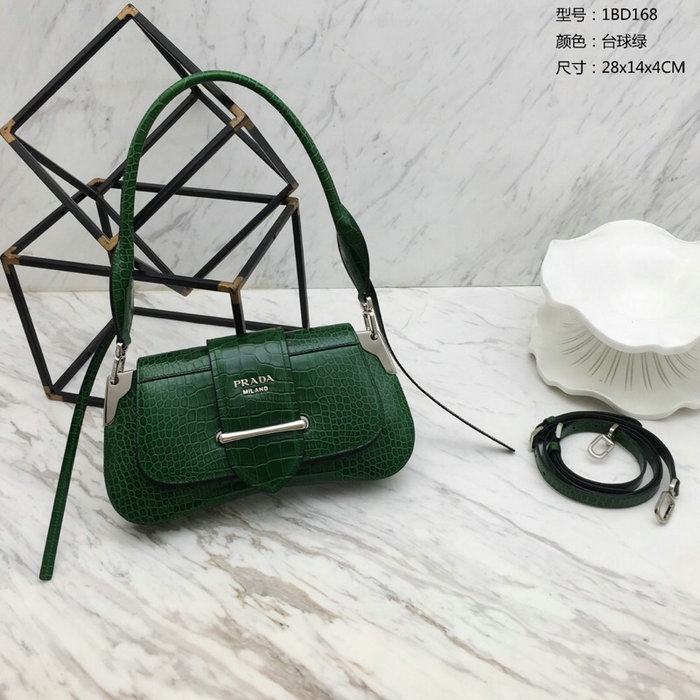 Prada Sidonie Croco Shoulder Bag Green 1BD168