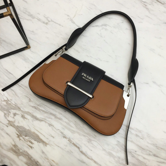 Prada Sidonie Leather Shoulder Bag Brown and Black 1BD168