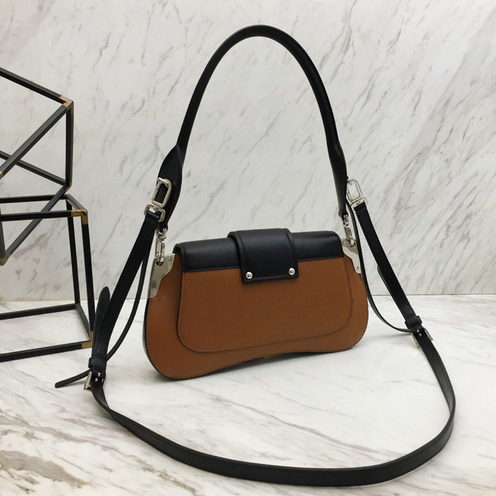 Prada Sidonie Leather Shoulder Bag Brown and Black 1BD168