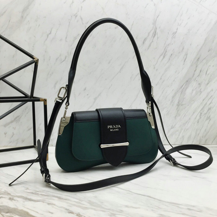 Prada Sidonie Leather Shoulder Bag Green and Black 1BD168