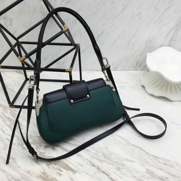 Prada Sidonie Leather Shoulder Bag Green and Black 1BD168