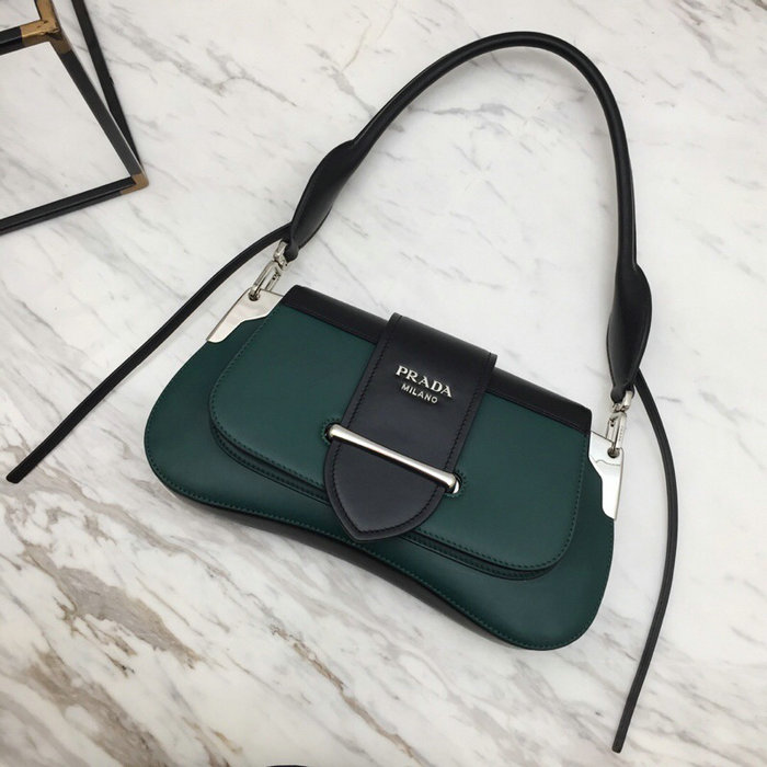 Prada Sidonie Leather Shoulder Bag Green and Black 1BD168