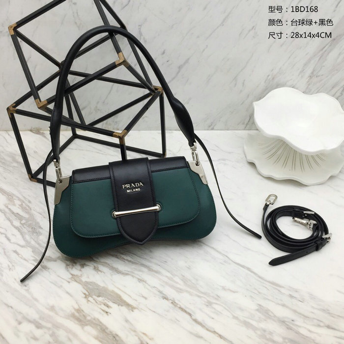 Prada Sidonie Leather Shoulder Bag Green and Black 1BD168