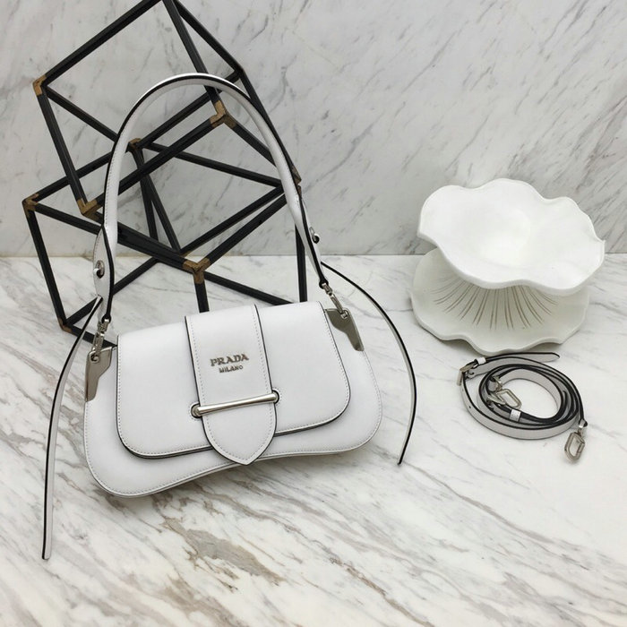 Prada Sidonie Leather Shoulder Bag White 1BD168