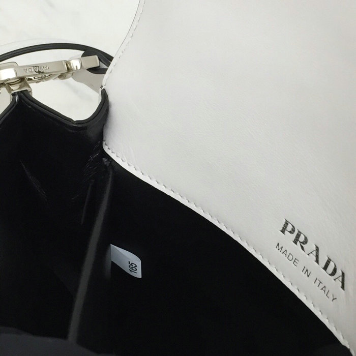 Prada Sidonie Leather Shoulder Bag White 1BD168