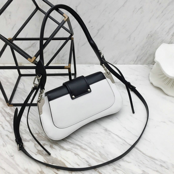 Prada Sidonie Leather Shoulder Bag White and Black 1BD168