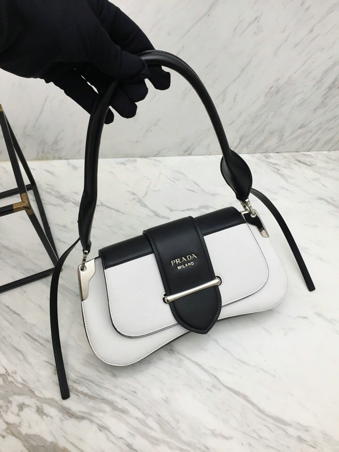 Prada Sidonie Leather Shoulder Bag White and Black 1BD168