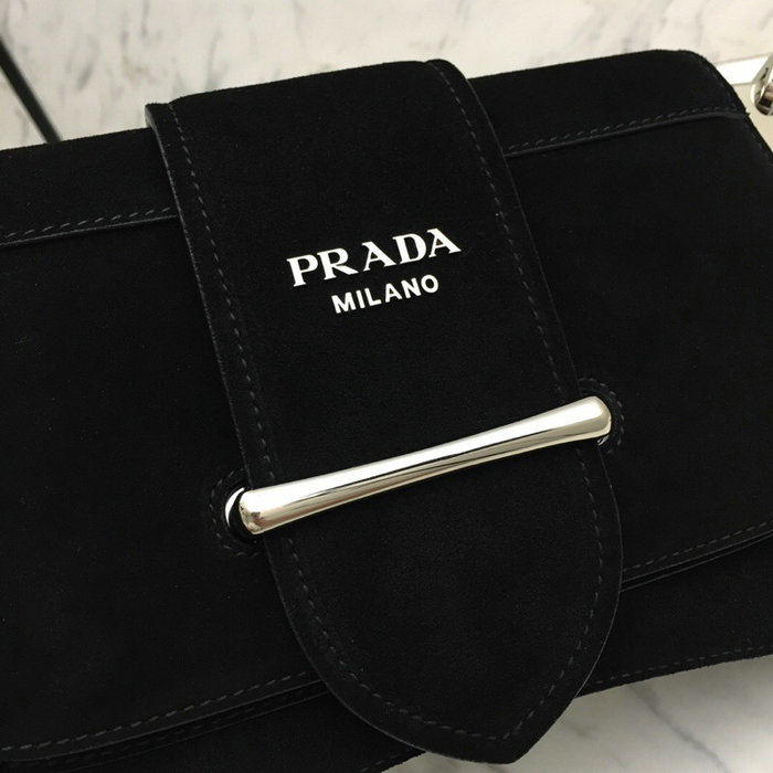 Prada Sidonie Suede Shoulder Bag Black 1BD168