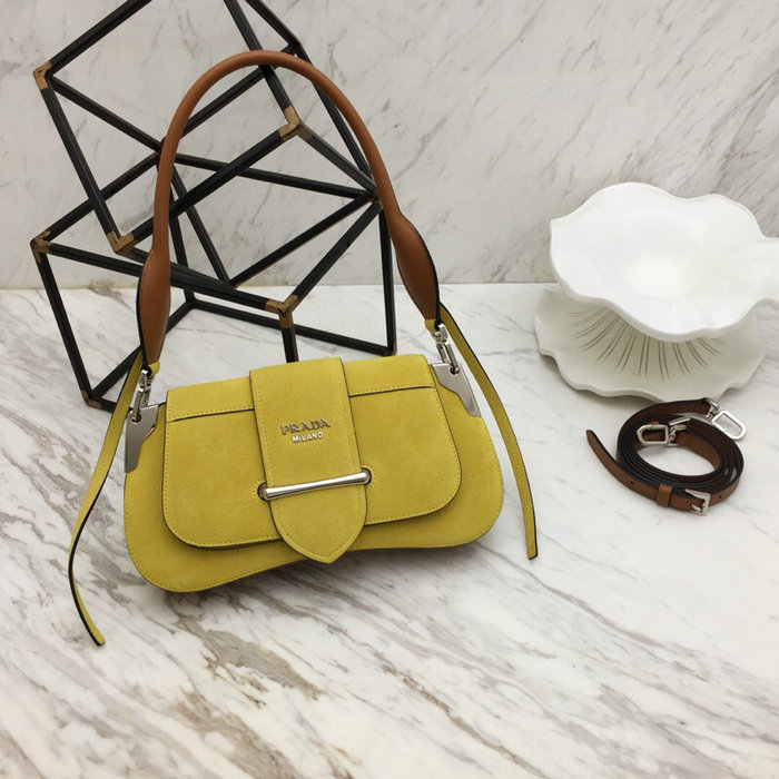 Prada Sidonie Suede Shoulder Bag Yellow 1BD168