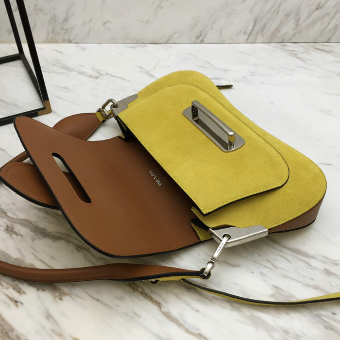 Prada Sidonie Suede Shoulder Bag Yellow 1BD168